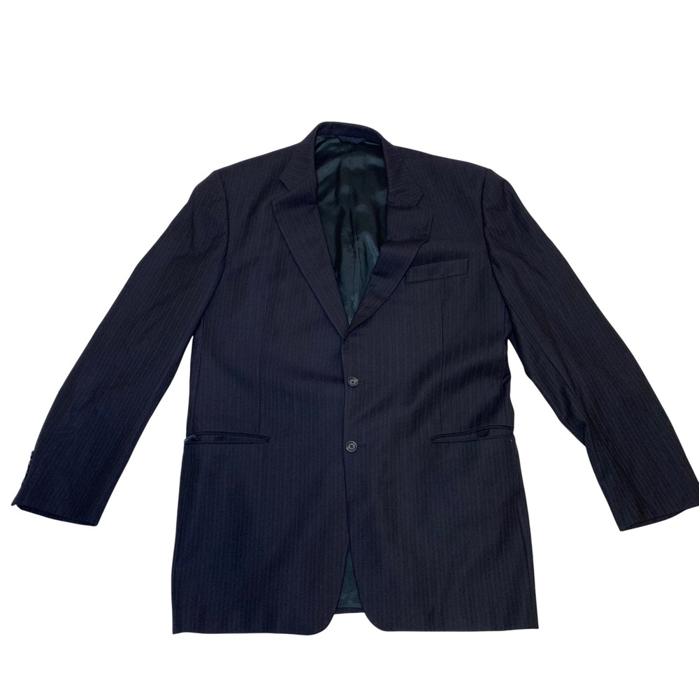 Burberry London Kensington Suit Mens 46 XLG Navy Blue Wool Pinstripe 2 Piece